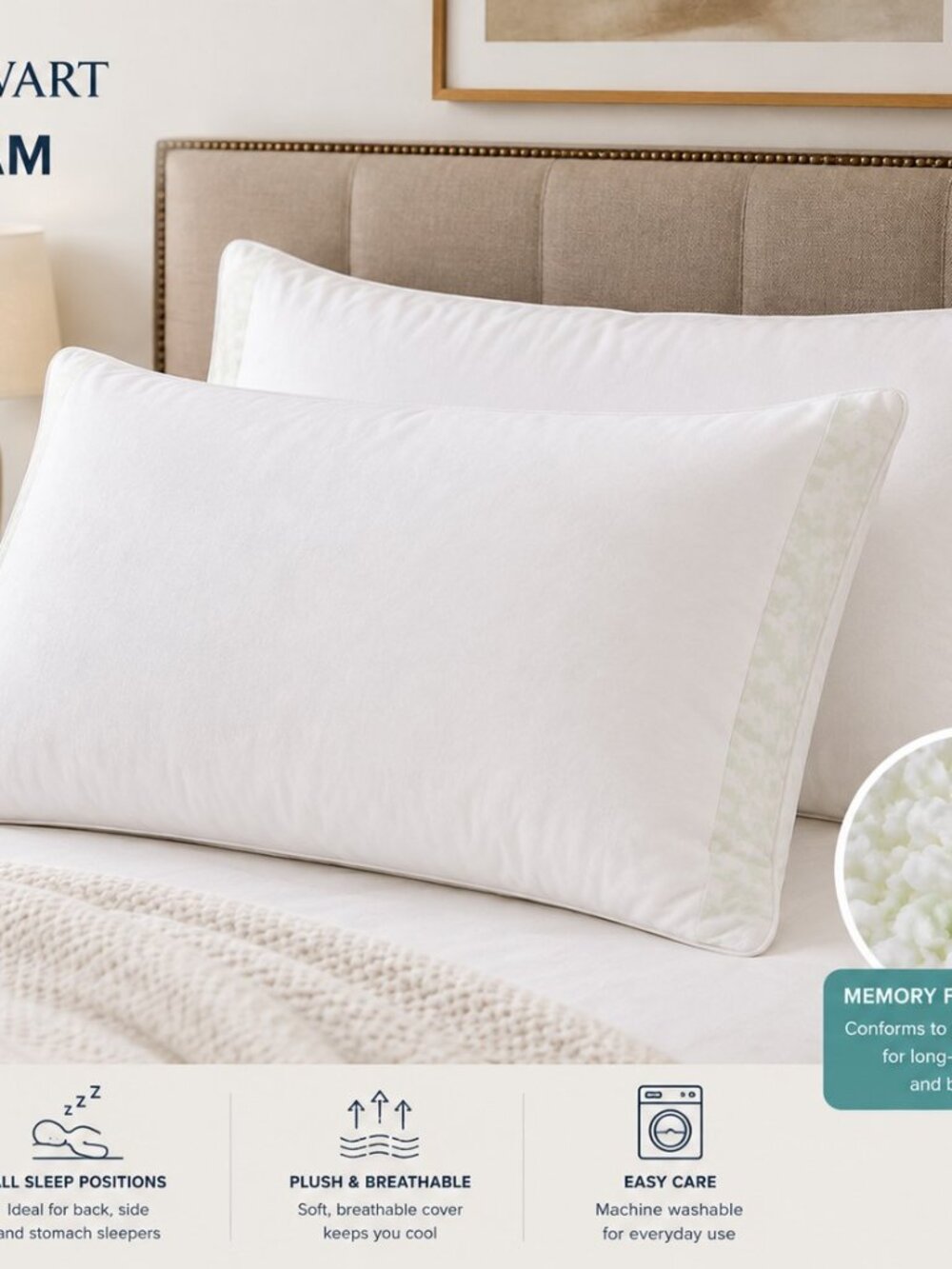 Martha Stewart 2pk. Memory Foam Cluster Bed Pillows